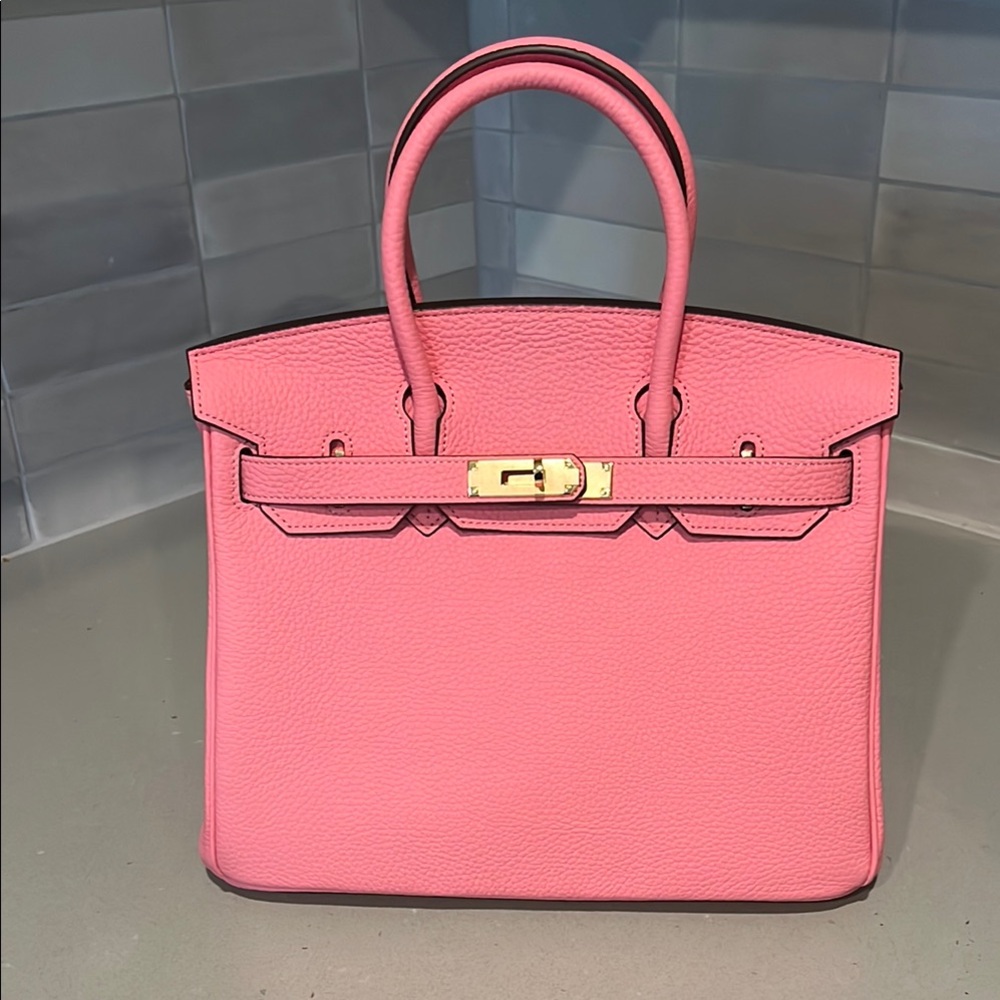 Pink Leather Satchel with Gold Hardware